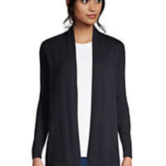 Lands End Outfitters Black Cotton Open Long Cardigan XL - Picture 1 of 5